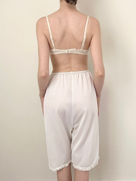 White Silky Rosette Vintage Bloomer Shorts (XXS)