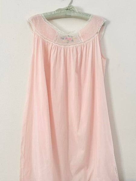 Pink Vintage 1970s Embroidered Nightgown Dress