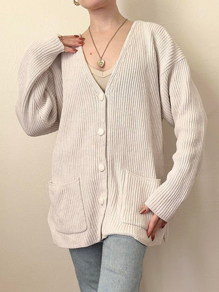 90s Linen Cotton Ribbed Cardigan Sweater (L)