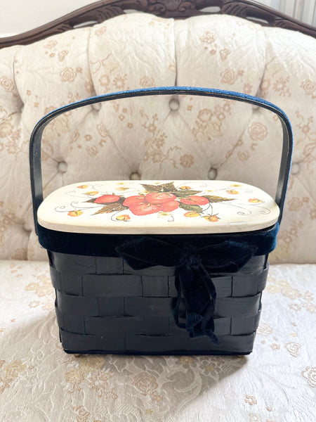 Navy 1950s Handmade Strawberry Basket Purse