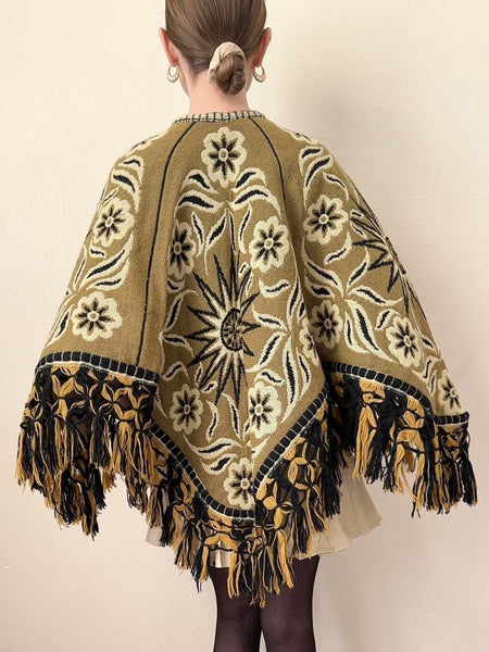 60s Reversible Celestial Sun Boho Tapestry Poncho (OS)