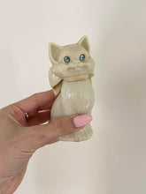 Load image into Gallery viewer, 1970s Milk Glass Kitty Cat Bow Perfume Bottle by Avon
