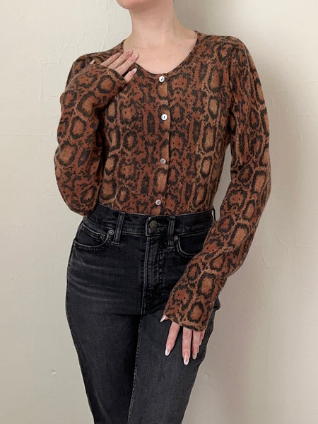 Lambswool Angora Cheetah Leopard Cardigan (M)