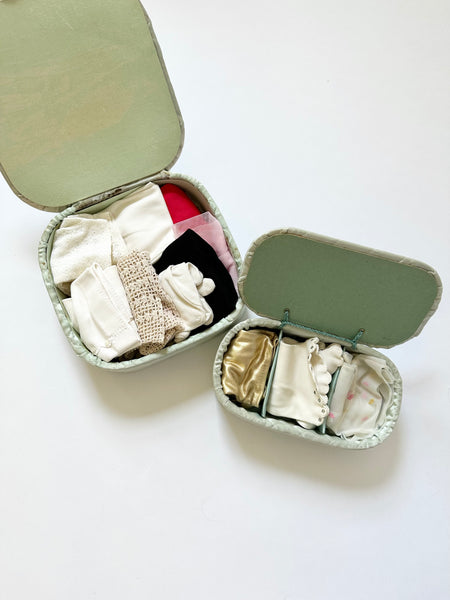 Vintage Gloves Collection in Blue Quilted Satin Boxes