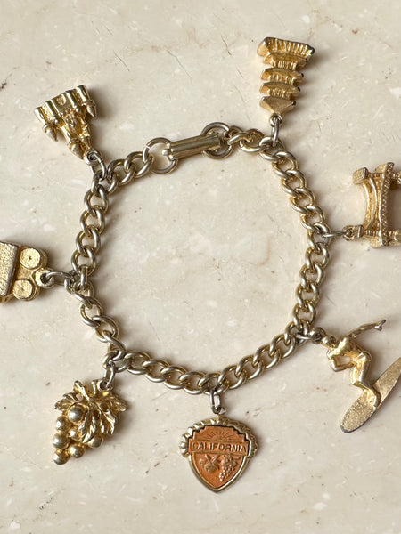 1950s Vintage Disney Gold Tone Charm Bracelet