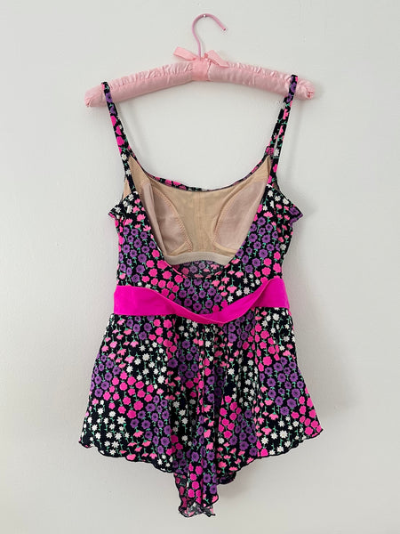 1980s Pink & Purple Floral Swimsuit (16, L)