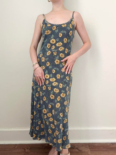 Vintage 90s Navy Sunflower Summer Dress (XS/S)