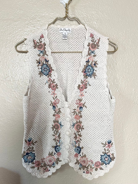 Cotton Crochet Colorful Floral Embroidered Vest