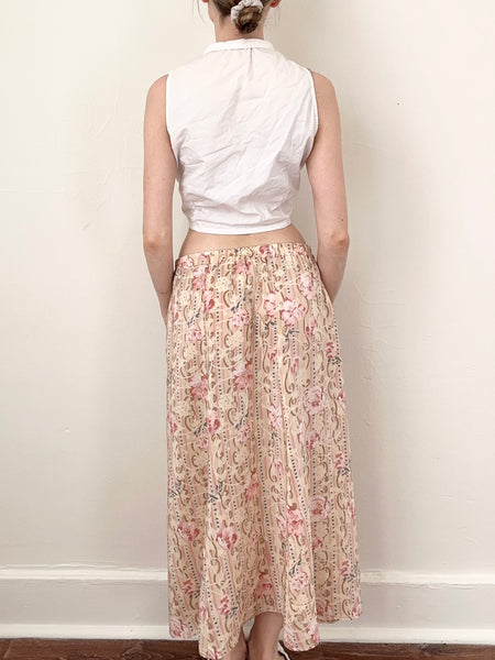 Vintage Blush Roses Silk Midi Skirt (26”)