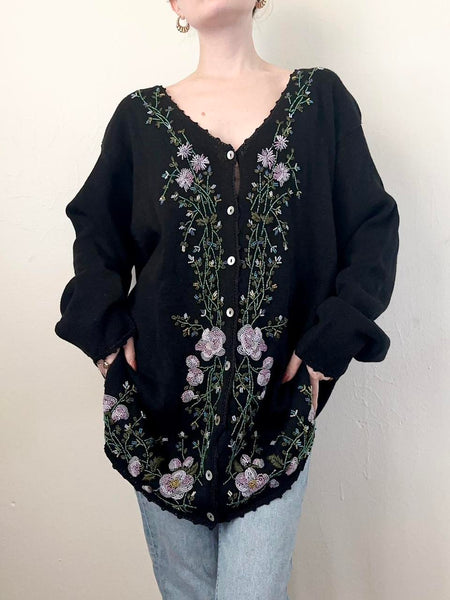 Flower Fairy Beaded Cardigan Sweater (L)