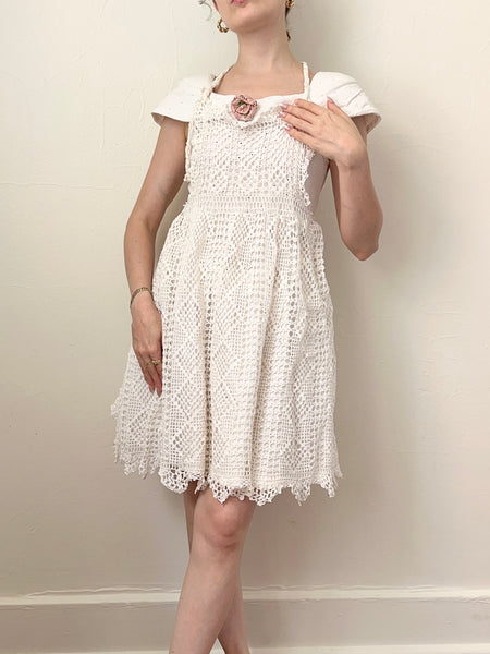 Antique White Edwardian Filet Lace Apron