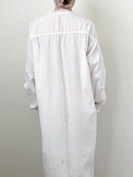 Antique Edwardian White Cotton Prairie Button Down Nightdress (S/M)