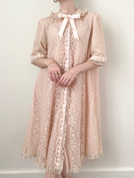 Peach Pink 1950s Vintage Lace Peignoir (S/M)