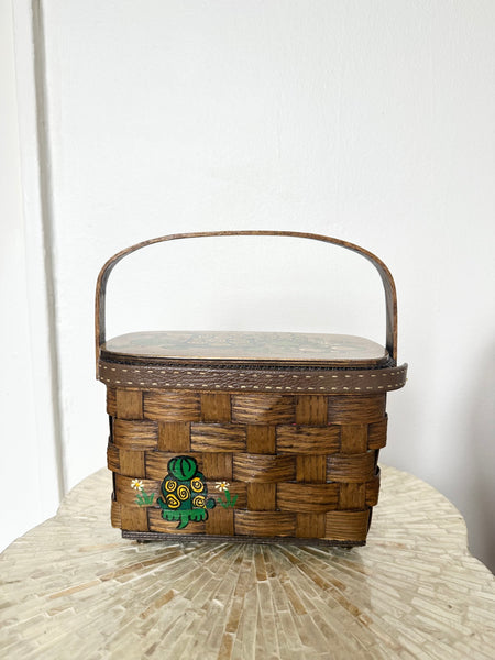 Vintage Hand Painted Turtles Basket Purse