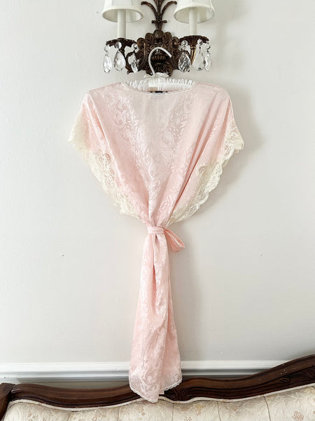 Vintage 1980s Pink Lace Trim Princess Peignoir Robe (S/M)