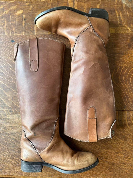 Warm Brown Leather Campus Style Boho Western Knee High Riding Boots (6.5)