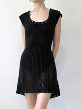 Load image into Gallery viewer, 90s Black Sheer Crochet Mini Dress (M)
