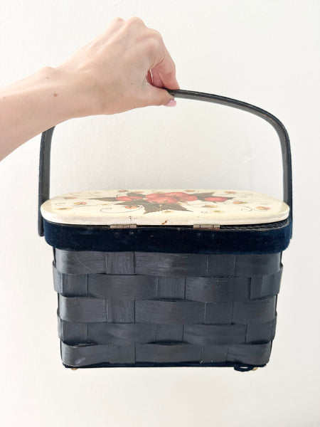 Navy 1950s Handmade Strawberry Basket Purse