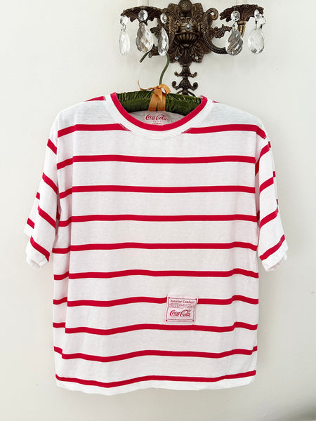 1986 Coca-Cola Red & White Striped Single Stitch T-Shirt (M)