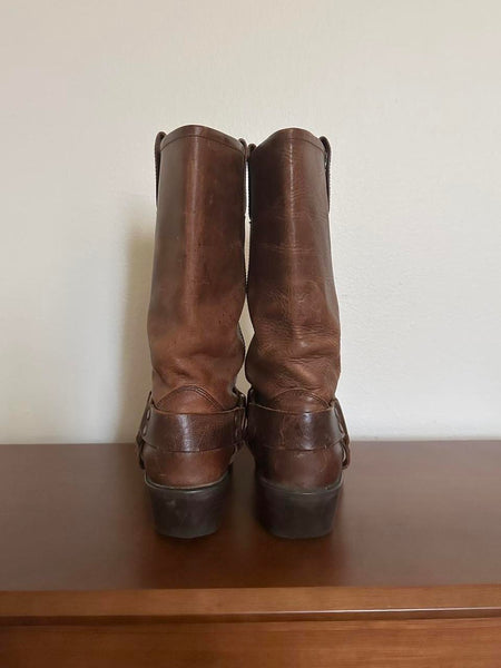 Vintage Brown Leather Moto Campus Boots (6.5)