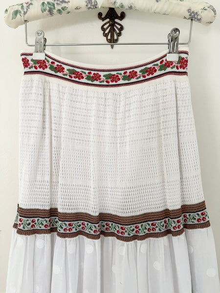 Vintage Inspired Colorful Ribbon Trim Tier Maxi Skirt (S)