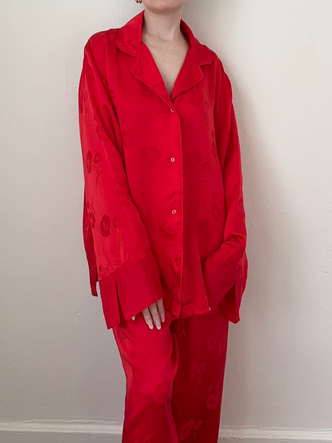 Pure Silk Red Roses Pajama Set (M)