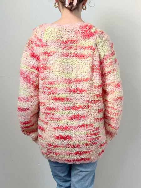 60s Sunset Hand Knit Italian Cardigan Sweater (M)