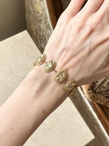 Vintage Gold Tone Brass Zodiac Bracelet