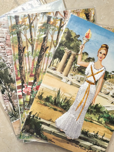 Hand Embroidered Greek Athens Antique Postcards