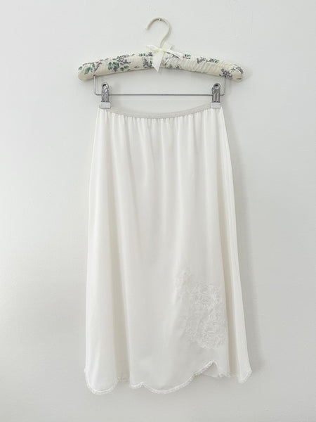White 1950s Floral Lace Appliqué Slip Skirt (XS/S)