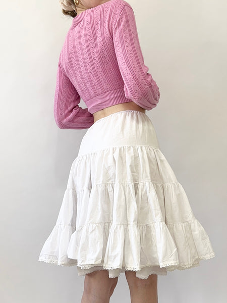 Pink Pointelle Heart Cropped Cardigan (XS)