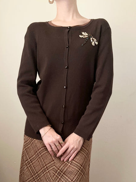 Brown Dragonfly Cardigan Sweater (S)