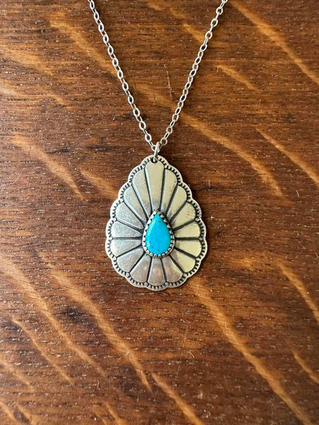 Vintage Sterling Silver Navajo Inspired Genuine Turquoise Necklace (18”)