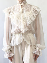 Load image into Gallery viewer, 1970s Sheer Lace Trim Victorian Style Blouse (XS)
