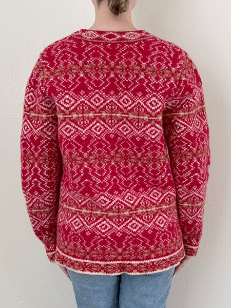 Red Wool Winter Cardigan Sweater (S/M)