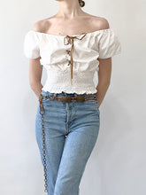 Load image into Gallery viewer, Bohemian Lace Up 90s Peasant Blouse (S)
