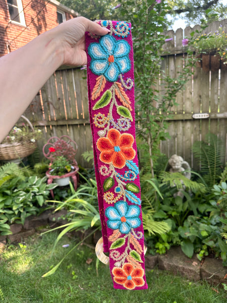 Handmade Wool Embroidered Colorful Peruvian Flower Belt