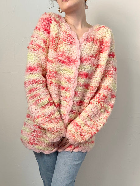 60s Sunset Hand Knit Italian Cardigan Sweater (M)