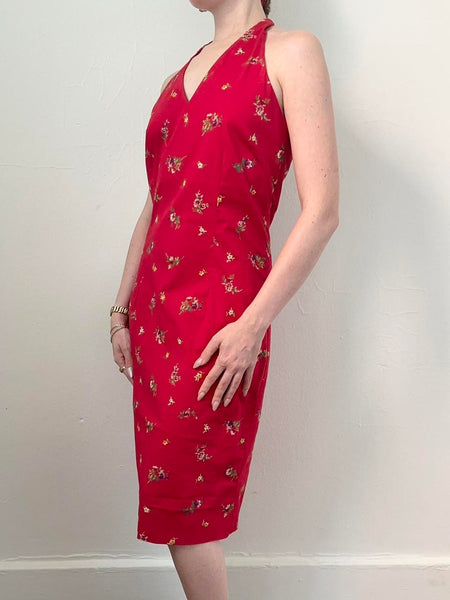 Vintage 90s Ralph Lauren Red Floral Halter Dress (4)