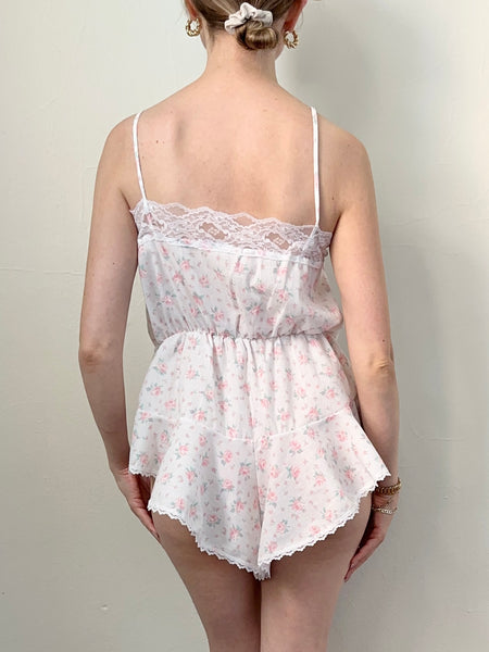 Vintage Pink Cotton Floral Teddy (S/M)