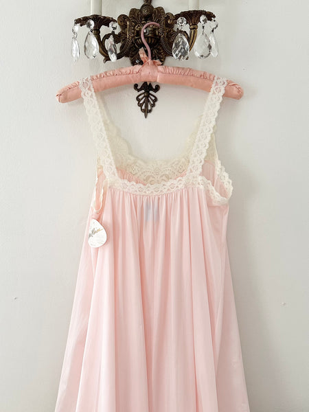 Vintage Lace Trim Silky Pink Nightgown Slip Dress (M)