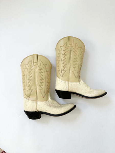 Oatmilk Latte Ostrich Leather Cowboy Boots (5.5)