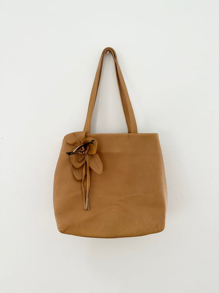 Soft Leather Tan Rosette Y2k Handbag Purse
