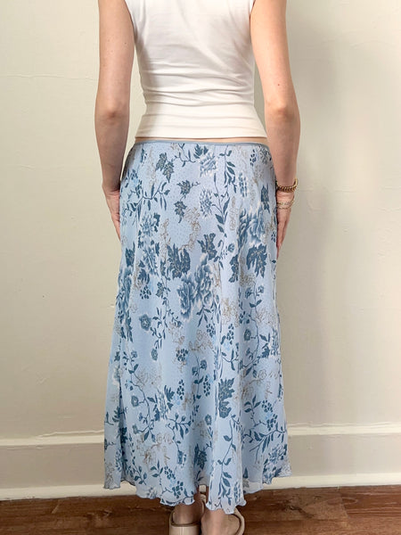 Vintage Blue Polka Dot Reversible Midi Skirt (S)