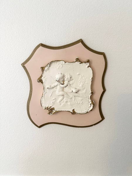 Pink and Gold Shabby Chic Vintage Cherub Angel Wooden Plaque Wall Art