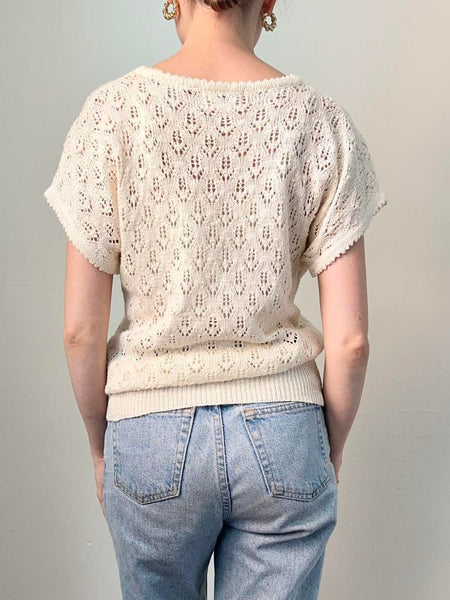 Ivory Pointelle Sweater Blouse (S/M)