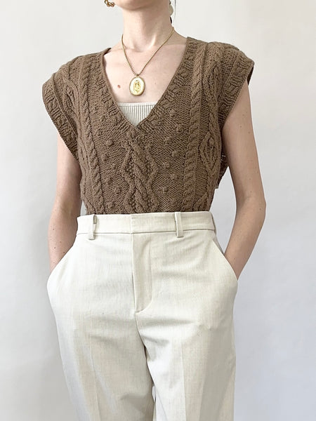 Hazelnut Coffee Hand Knit Vintage Sweater Vest (M)