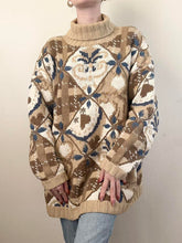 Load image into Gallery viewer, Cozy Hand Knit Blue &amp; Brown Vintage Sweater (M)
