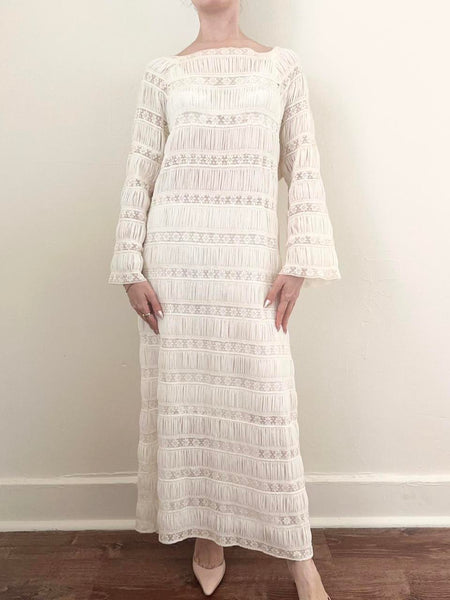 Vintage 1950s White Mexican Wedding Slip Dress (M)