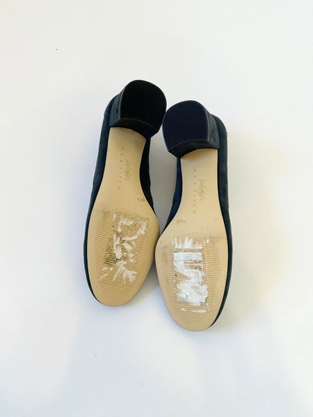 Navy Blue Suede Vintage Ballet Block Heels